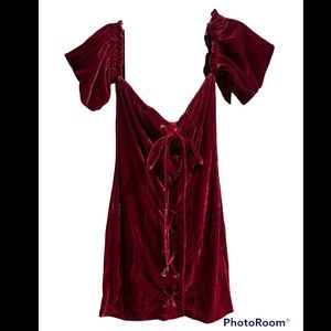 Maroon burgundy velvet mini dress tie front with cap sleeve nwt size small